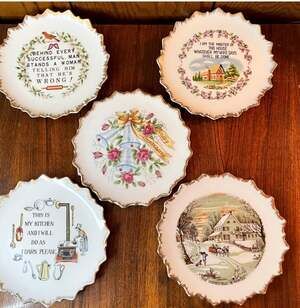 Vintage Japan Decorative Quote Plates 7.5" Lot of 4 Gold Trim Currier -1 not ava